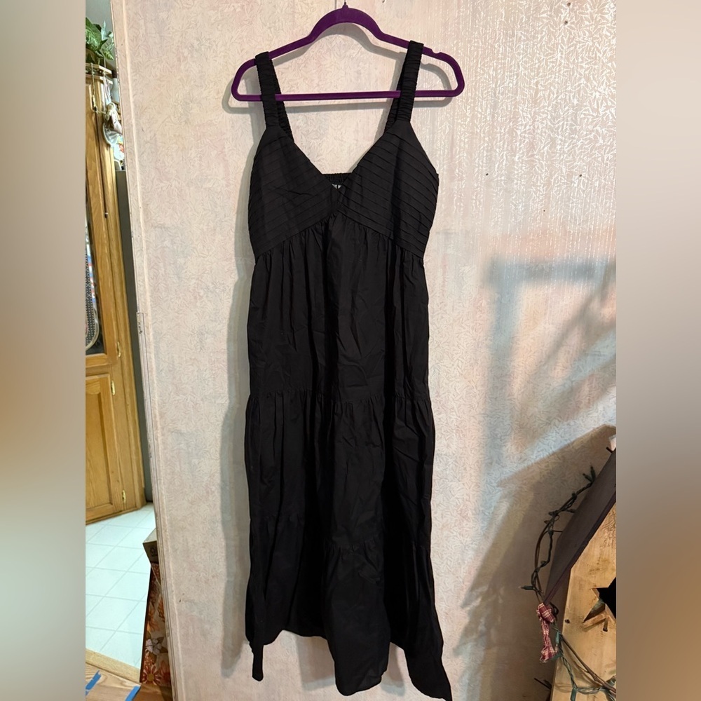 Steve Madden Black Maxi Sun Dress with Tiered Skirt, Smocking On The Back, Sz M